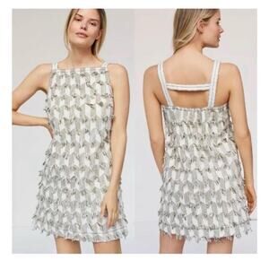 Anthropologie Fringe Ladder Back Shift Dress Tan Sand XS